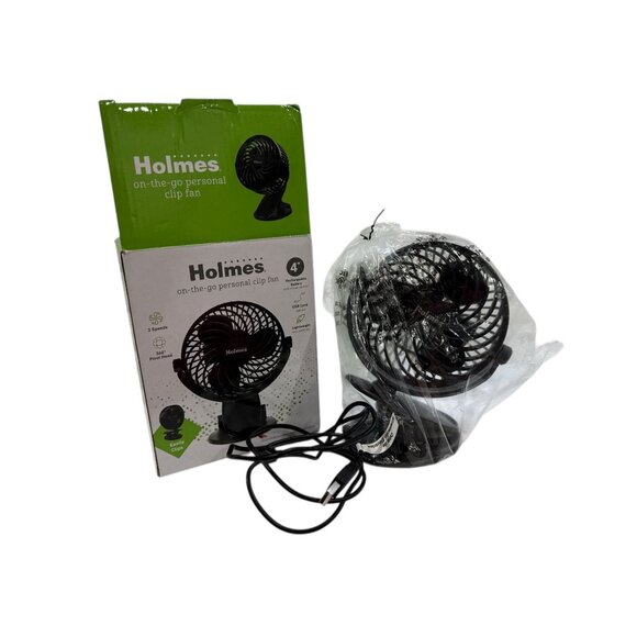 Holmes 4" On-The-Go Portable Clip Rechargeable Battery 360° Rotation Fan Black - Picture 5 of 10